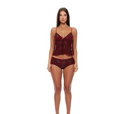 Velvet Lines Mesh Cami & Boy Short 2 pc Set