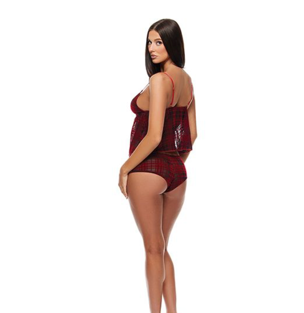 Velvet Lines Mesh Cami & Boy Short 2 pc Set